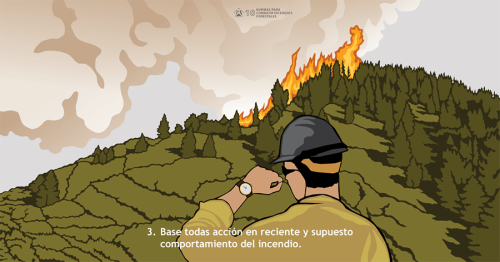 Los gerentes de incendio toman decisiones durante todo el día sobre cómo suprimir incendios y como mejor utilizar los recursos mientras protegen la vida y propiedad. Esta Norma para Combatir Incendio muestra a un combatiente observando como aumenta el comportamiento del fuego durante un cierto tiempo del día cuando las temperaturas son están altas y la humedad relativa es baja.