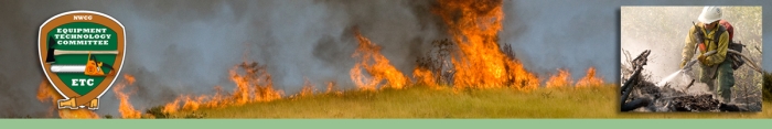 ETC header graphic. Photo of firefighter with a hose inset in photo of fire.  Decorative.