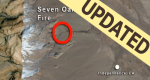 Aerial image of California where Aerial image of California where shelters were deployed on the Seven Oak fire with updated banner in top right corner.