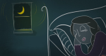 Cartoon of person sleeping in a bed.