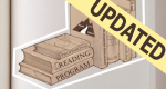 Drawing of books on a bookshelf with a title that reads "professional reading program" updated