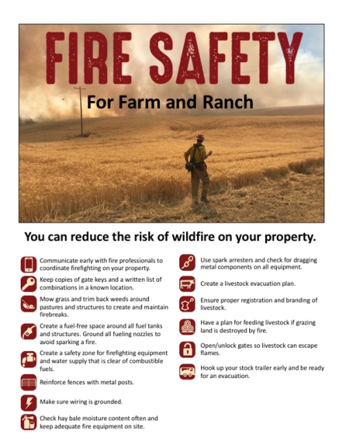 Firefighter looking at a grass fire with fire prevention tips.