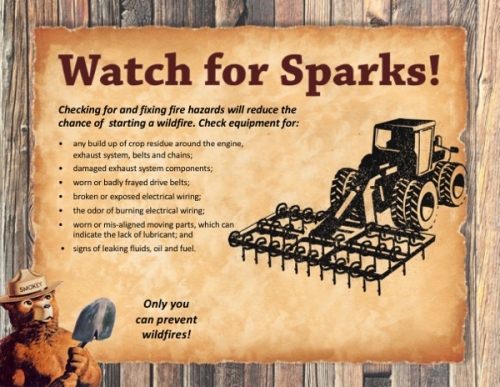 Watch for Sparks flyer with a tractor, tips and Smokey Bear